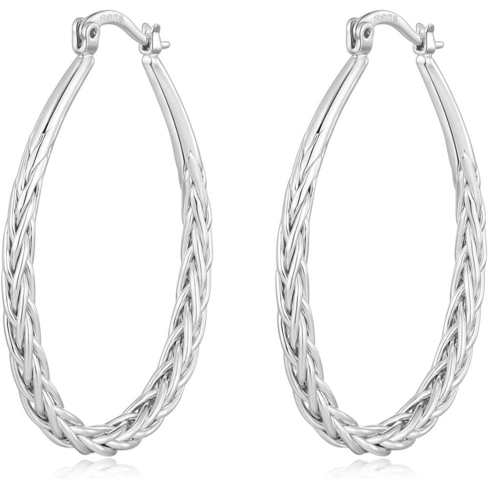 💫 Women Big Hoop Earrings Silver Oval Sterling Lightweight Minimalist Jewelry